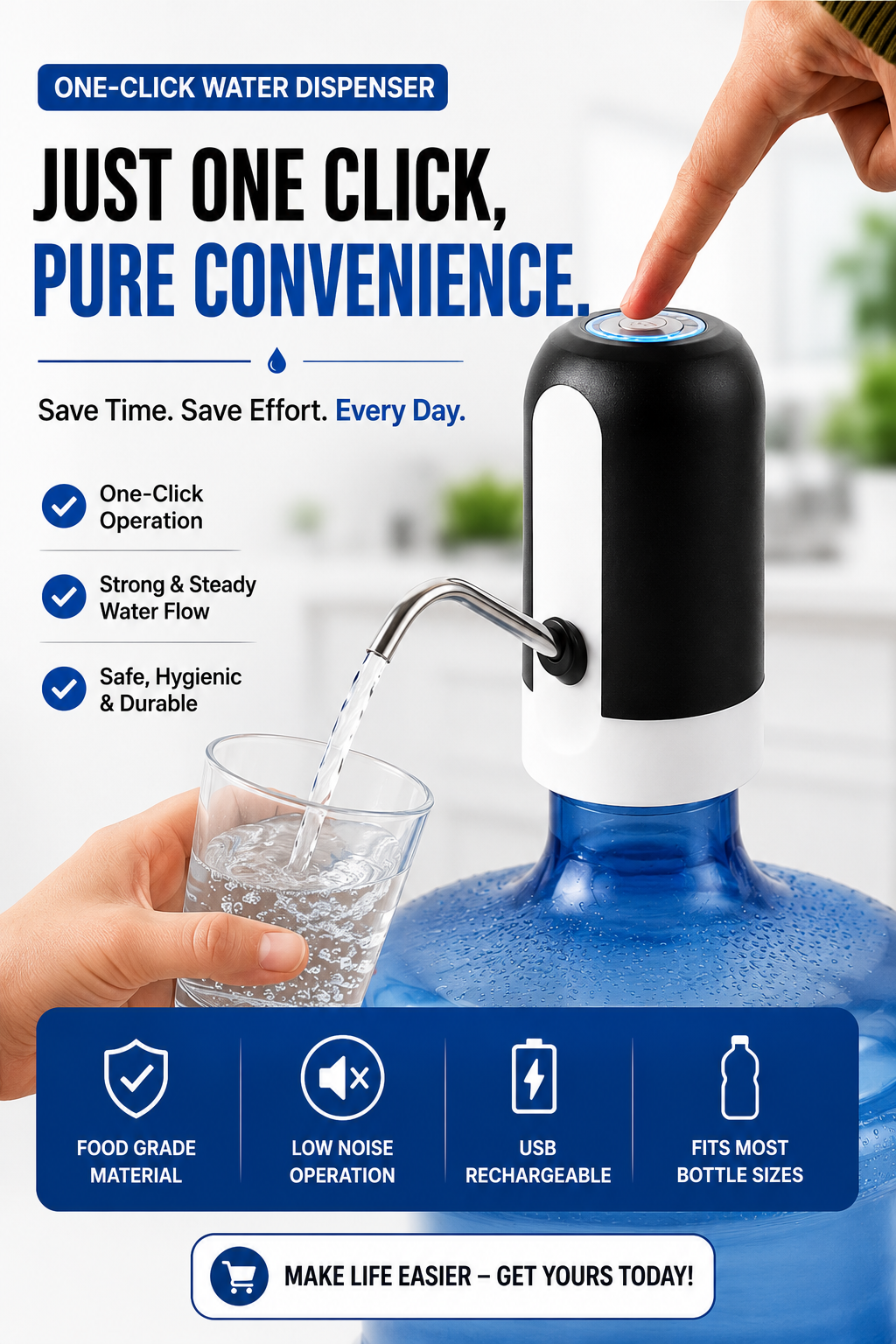 Automatic Electric Water Bottle Pump|One-Touch Electric Water Dispenser for Home & Office