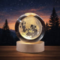 3D Galaxy Crystal Ball Lamp – Moon Shape with Wooden LED Base