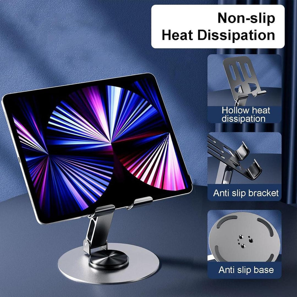Premium Foldable Adjustable Mobile & Tablet Stand – 360° Metal Desktop Holder