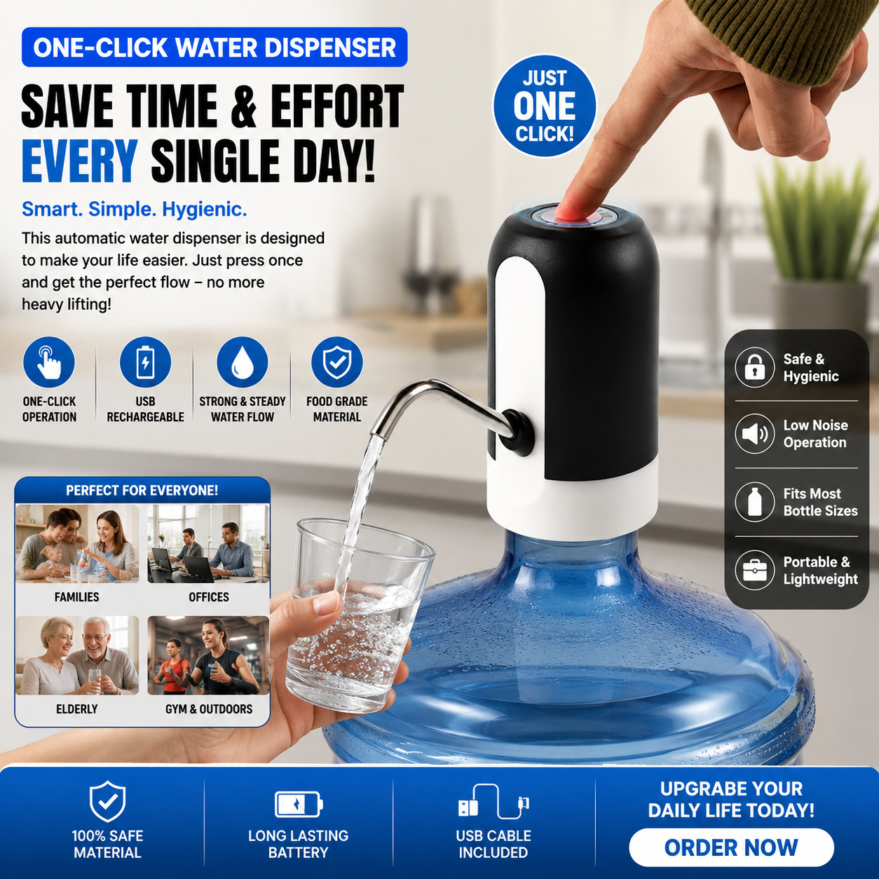 Automatic Electric Water Bottle Pump|One-Touch Electric Water Dispenser for Home & Office