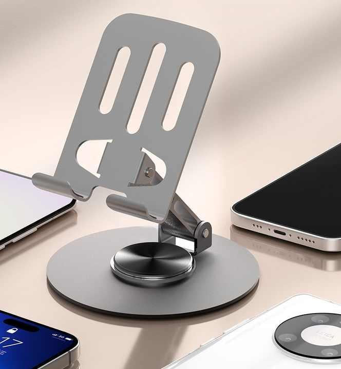 Premium Foldable Adjustable Mobile & Tablet Stand – 360° Metal Desktop Holder