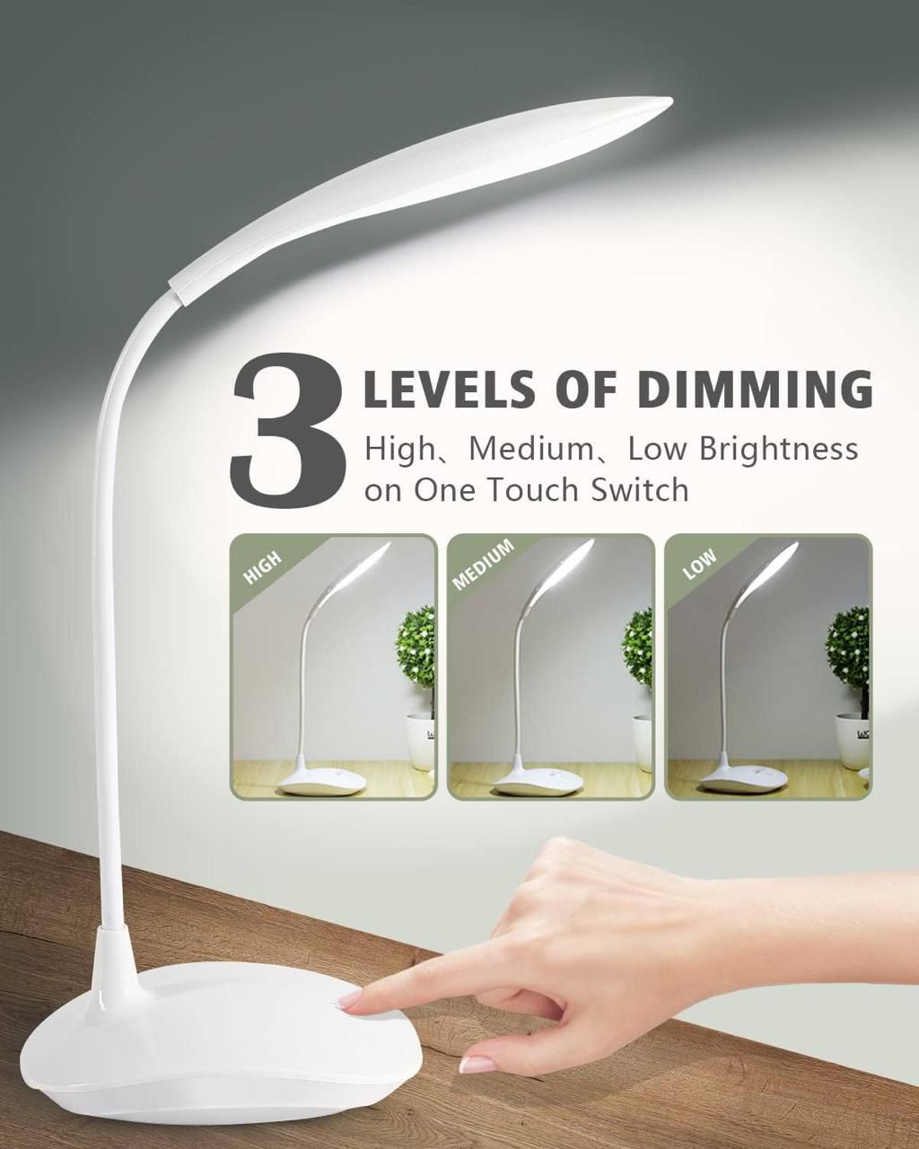 3-Level Dimmable LED Desk Lamp – Smart Touch Control Flexible Study Light